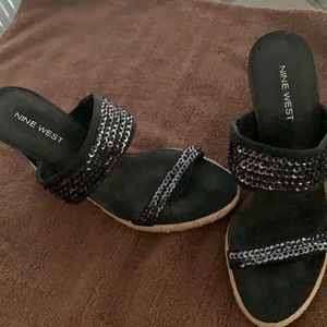 Nine West heeled wedges black with sequin detailing